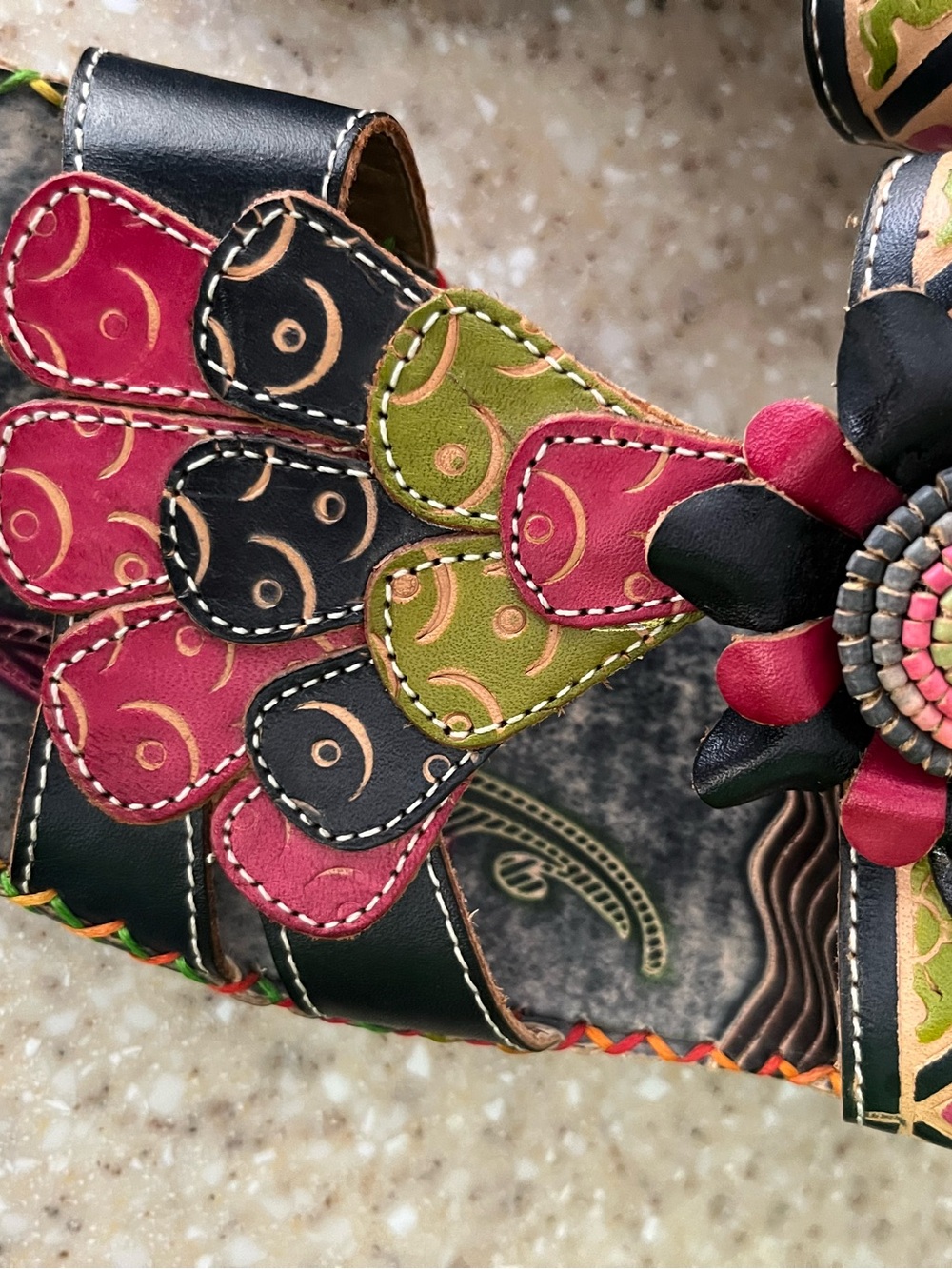 Elite by Corey’s Floral Multi-Color Leather Slide Sandals - Black/Multicolor - Picture 3 of 3
